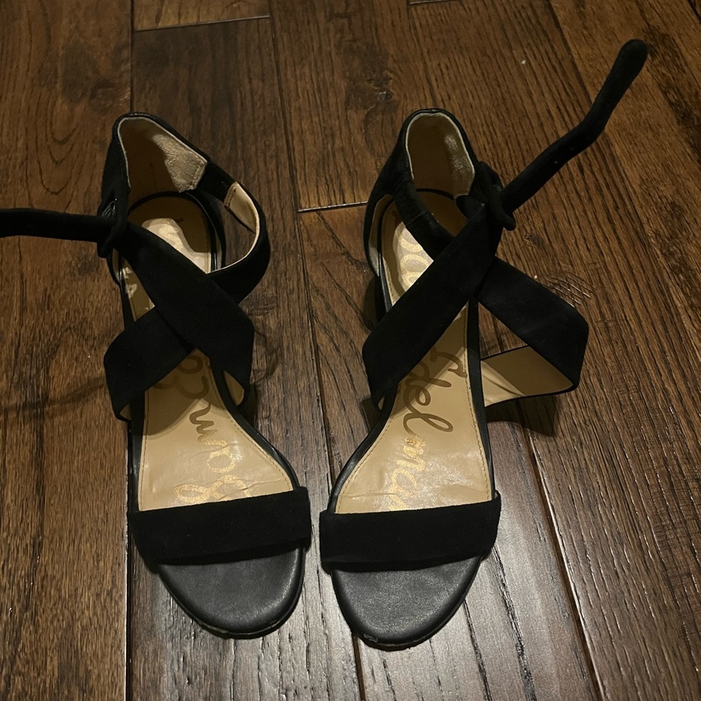 am Edelman Women's Black Suede Sonia Block Heel